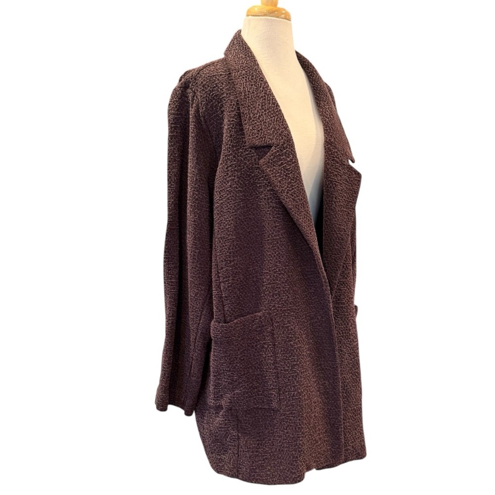 Eileen Fisher Cassis Crosshatch Tencel Open Front Notch Collar Plum Jacket 2X - Picture 6 of 14